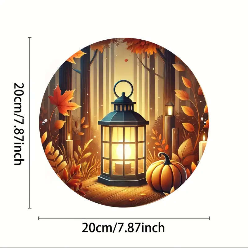 1pc Autumn Lantern Aluminum Wall Art 20.32cm Round Durable Easy-to-Clean Metal Poster for Home Bedro