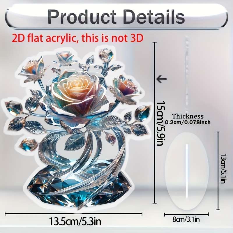 1pc 2D Flat   Acrylic Bohemian Style Acrylic Crystal Rose Decoration Sign and Plaque Multi