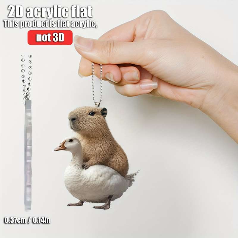 1pc 2D Flat   Capybara Riding Goose Acrylic Hanging Ornament  Design for Car Rearview