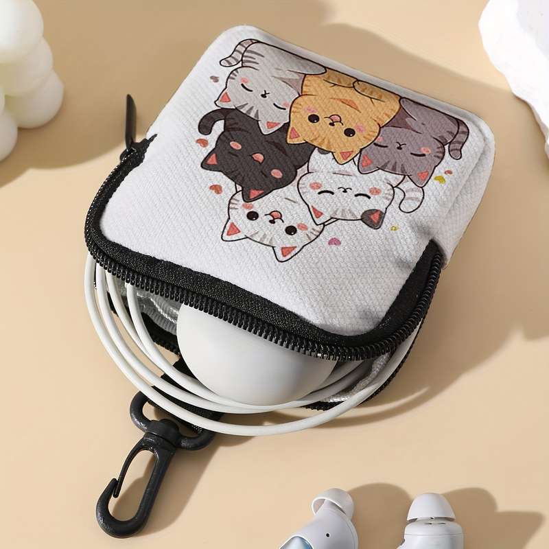 1pc Group of Cute Cat Pattern Printed Wallets Small Item Organizing And Storage Bag