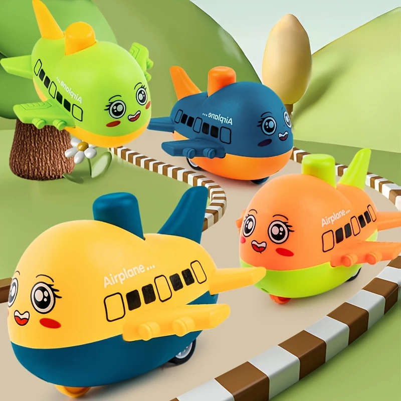 1pc FunPlay Cartoon Airplane Model Toy for Kids Plastic Press and Glide Vehicle Battery-Free No Spec
