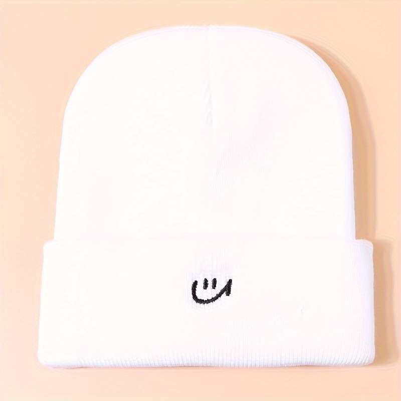 1pc joyful Embroidered Beanie Stretchy Adjustable Knit Skull Cap for Men Women Warm Cozy E