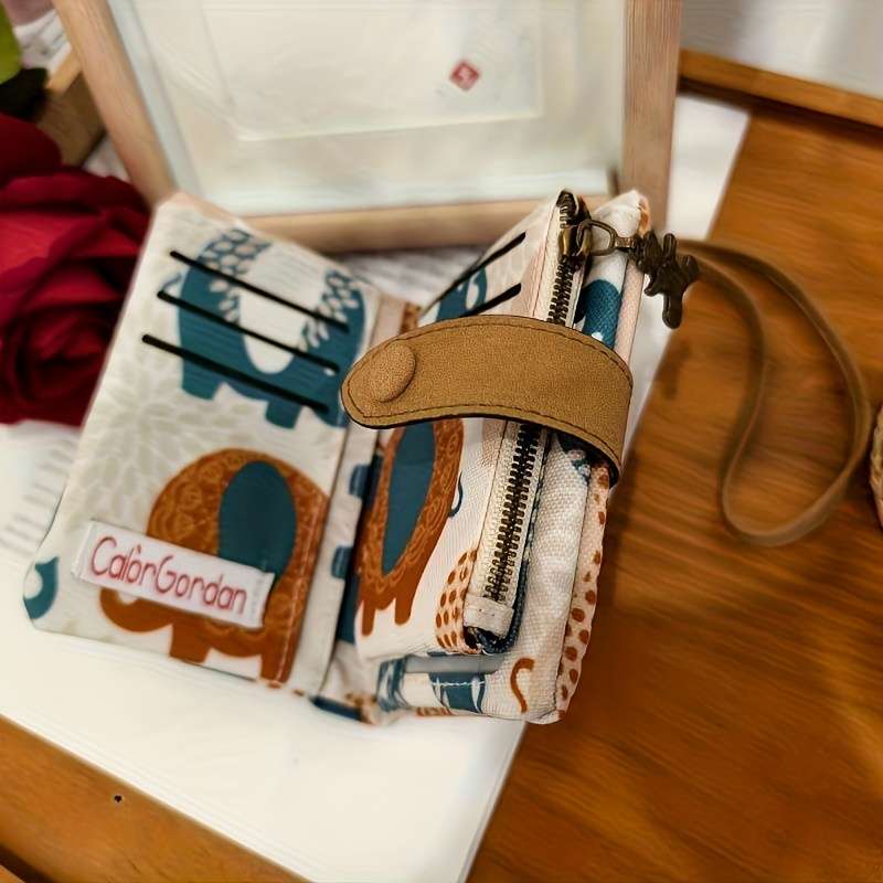 1pc Color Garden Canvas Wristlet Wallet with Snap Closure Large Capacity Multiple Card Slots Co