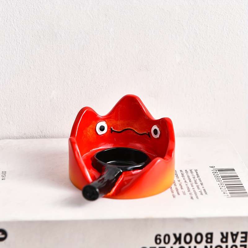 1pc Bohemian Resin Flame-Shaped Decorative Ashtray with Dual Handles Red Black Irregular Ho