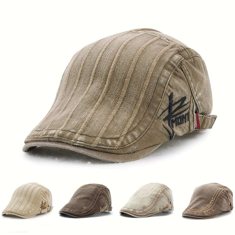 1pc Vintage Cotton Newsboy Cap with Letters Adjustable Unisex Beret Hat for Men Women Soft S