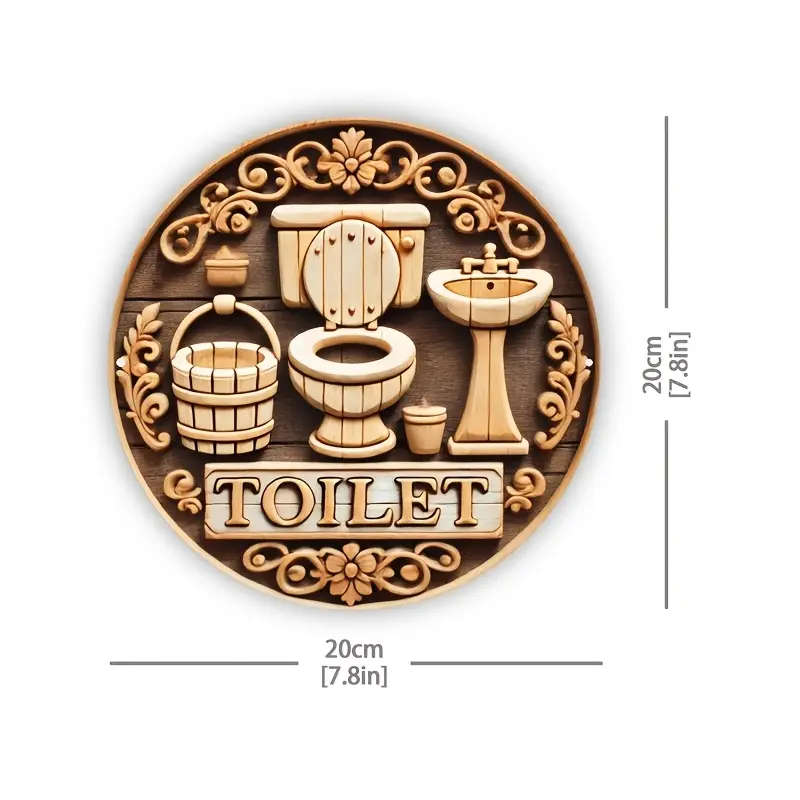 1pc Rustic Wooden Toilet Sign, 20.32x20.32 cm Round Wall Decor Bathroom Wall Art Wooden Wall Hanging