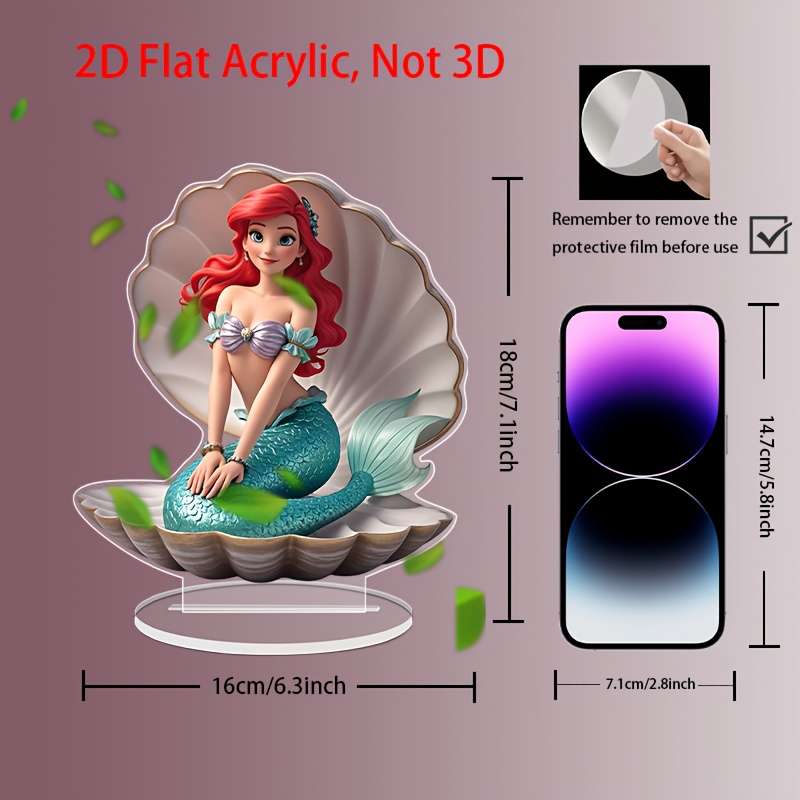 1pc 2D Flat    Acrylic Ariel Mermaid Decor Plaque 16.0cm x 18.03cm Vibrant Underwate