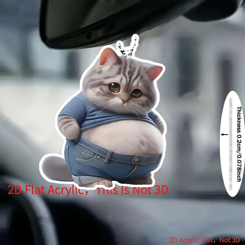 1pc 2D Flat   Printing 3 acrylic cat ornaments acrylic fat cat pendant car hanging orname