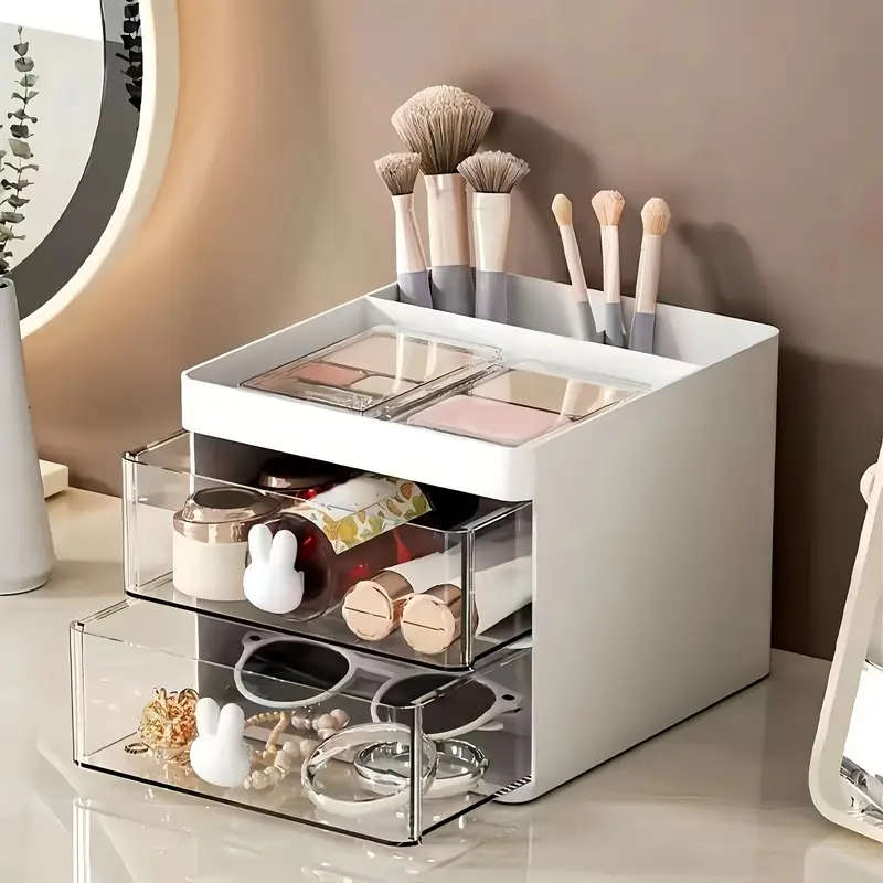 1pc Cute Rabbit Multi-grid Plastic Desktop Storage Drawer Box Adjustable Freestanding Durable Storag