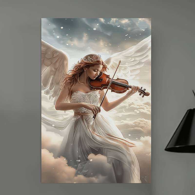 1pc  Canvas Painting--Unframed A Woman in a White Dress with a Violin Posters And Prints Liv