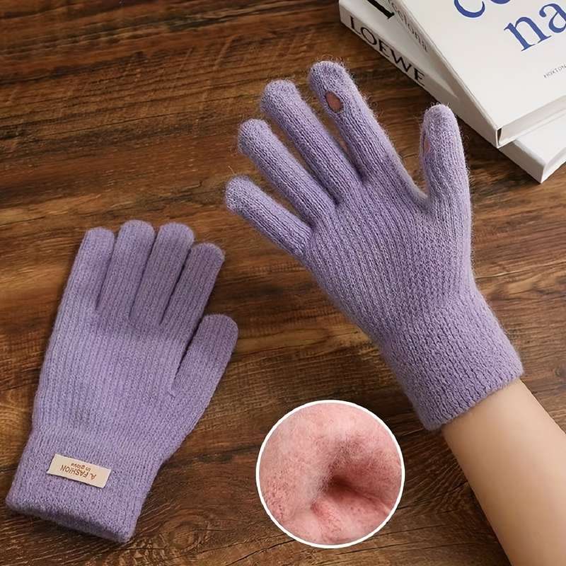 1 Pair Beige Color Warm Gloves