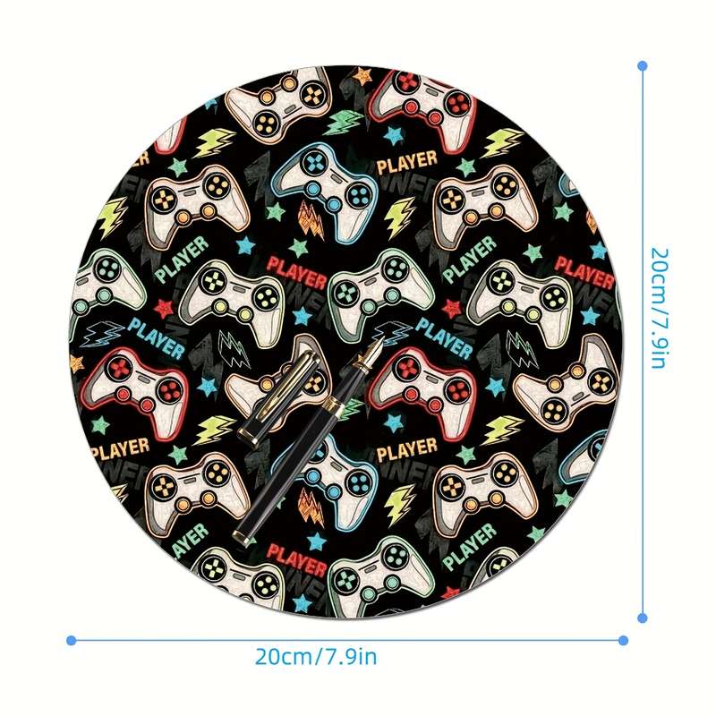 1pc Gamepad Design Round Mouse Pad Non-Slip Rubber Base Perfect for Gamers Office Us
