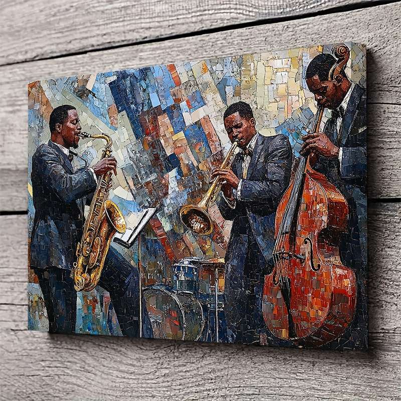 1pc  Vintage-Style Jazz Musicians Canvas Art   40x30cm Framed Wall Decor Featuring Saxophone Tr