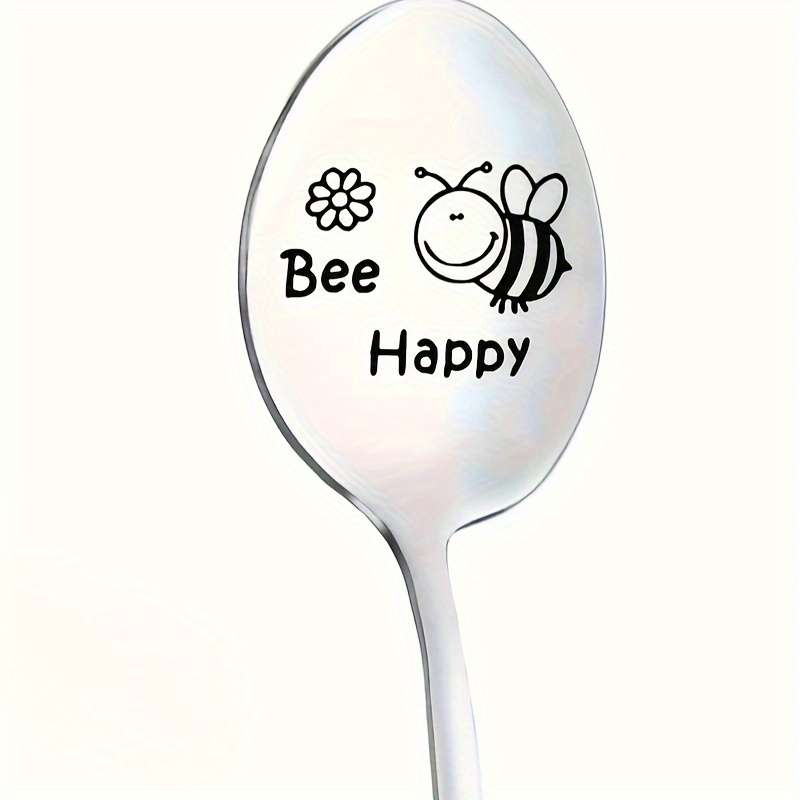 1pc Stainless Steel Spoon Cartoon  Happy Bee  Engraved Spoon Funny Spoon Coffee Spoon Ice C