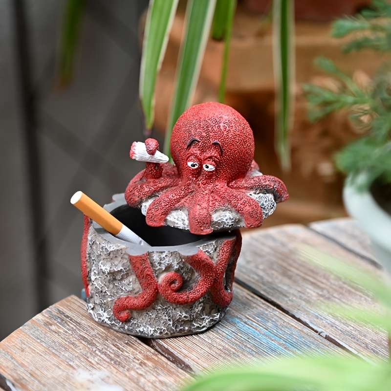 1pc Whimsical Octopus Statue with Lid Windproof Resin Ashtray for Indoor Outdoor Decor Perfect f