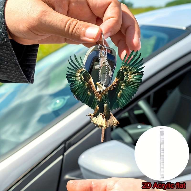 1pc 2D Flat   Acrylic Flat Eagle Car Dangling Ornament Realistic 3D Design with Green and Gold