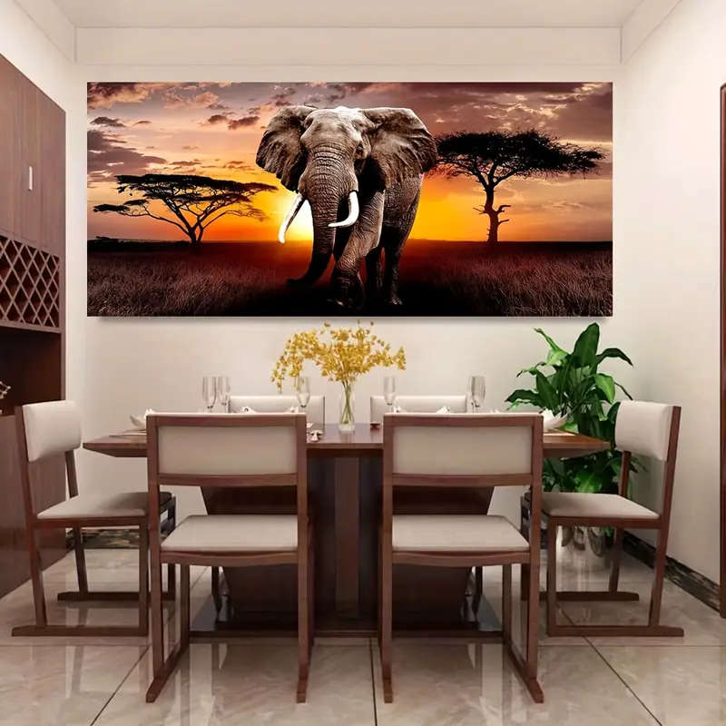 1pc Modern Abstract Sunset Elephant Canvas Wall Art 59.99x119.99cm Frameless Large Poster for Living
