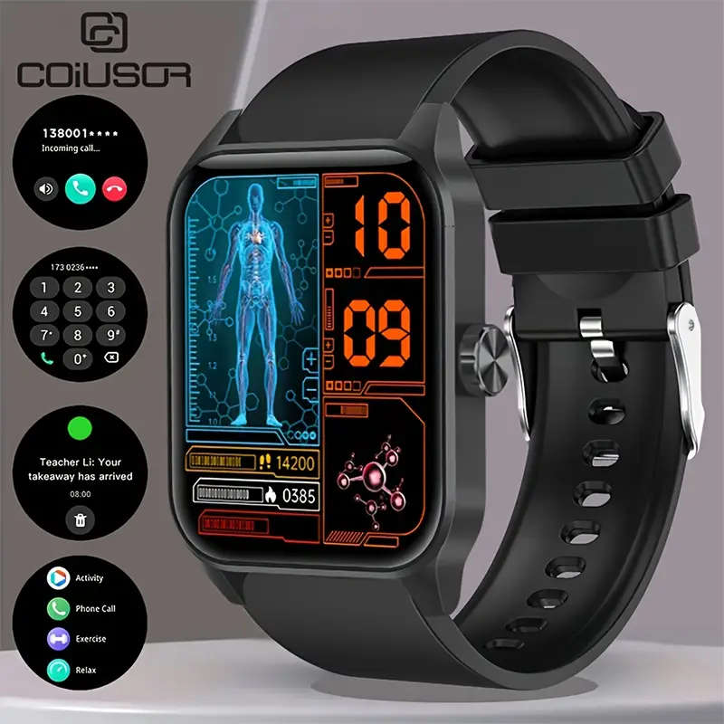 Men'S Smart Watch 4.7cm HD Full Touch Screen USB Rechargeable Silicone Strap Sports Style Pedometer