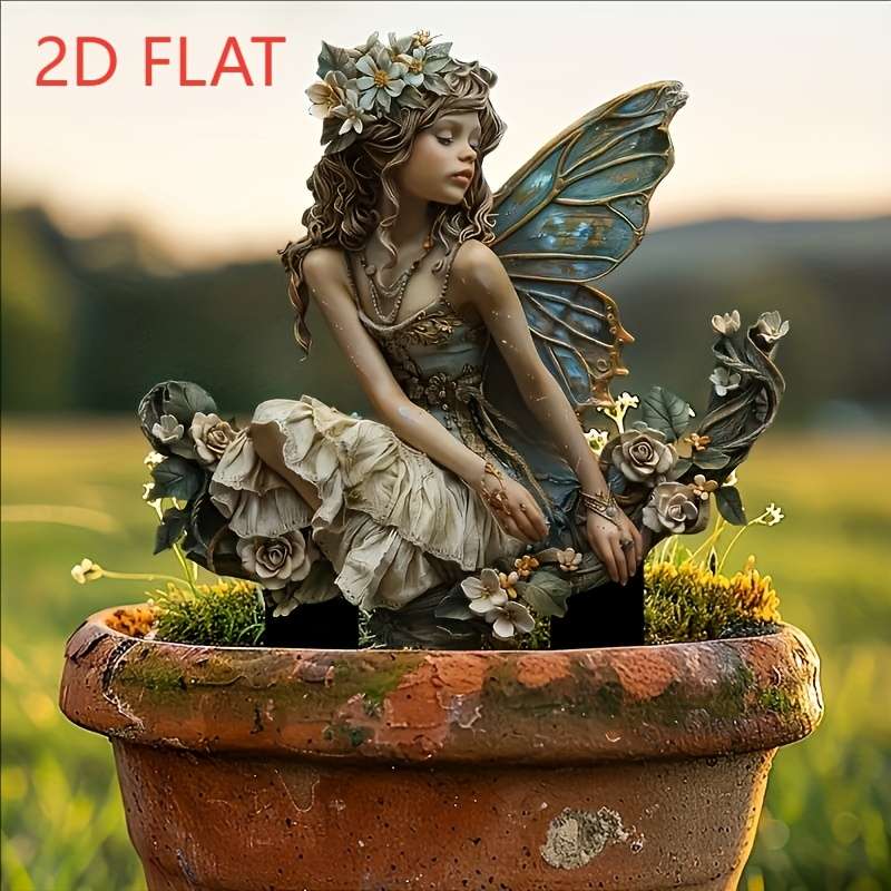 1pc 2D Flat  Fairy Garden Decor Enchanting  Acrylic Fairy with Butterfly Wings Floral Dres