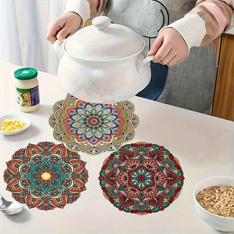 Mandala Art Coasters Set of 4 Intricate Wooden Cup Mats Decorative Table Protectors Uniqu