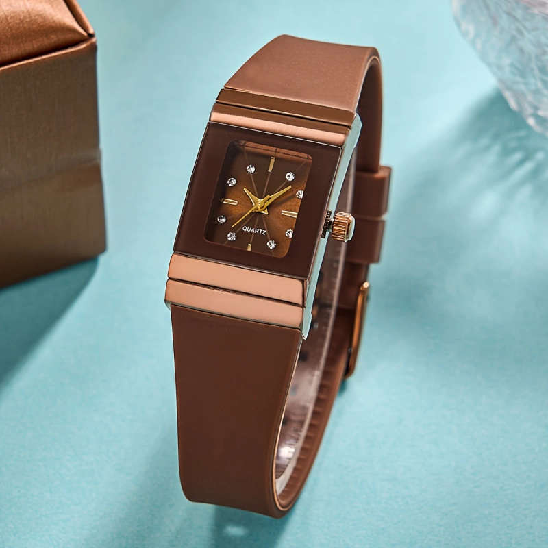 1pc Simple Style Women's Square Quartz Wrist Watch with Silicone Band and Zinc Alloy Case Non- Butto