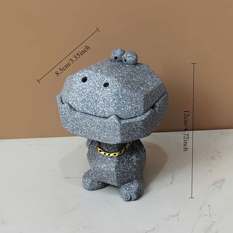 1pc Cute Hippo Resin Ashtray with Lid Pink Gray Blue Glittery Designs Fun Home Office D
