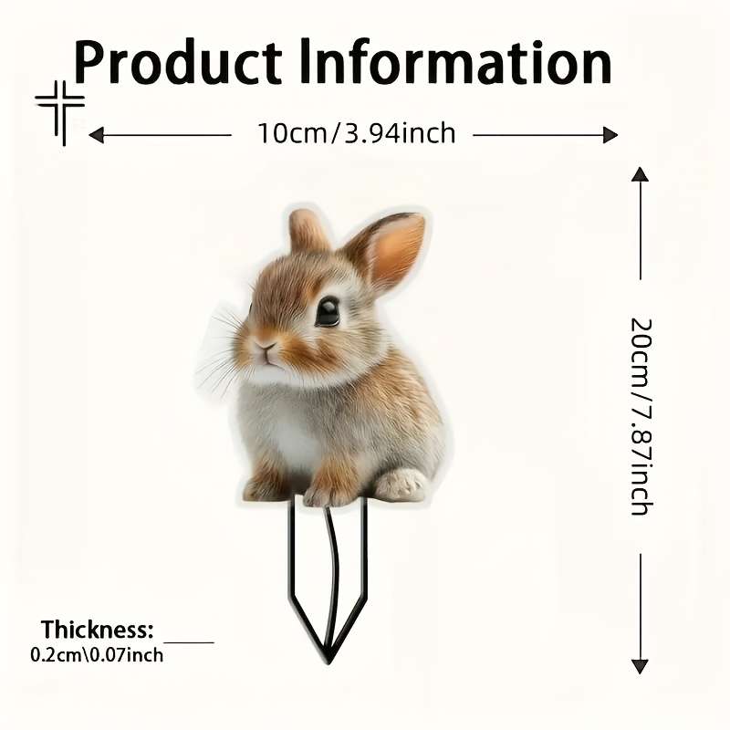 1pc 2D Flat  not 3D  Enchanting Rabbit Garden Stake Durable Acrylic Outdoor Decoration Weat