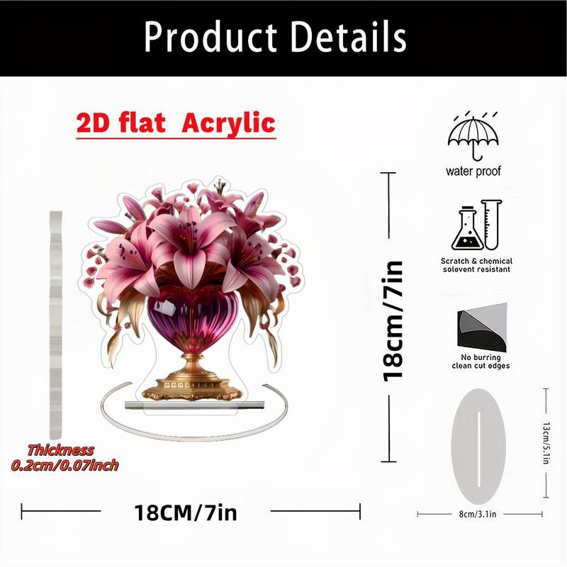 1pc 2D Flat   Acrylic Crystal Lily Table Decoration- Bohemian Red Golden Abstract Artwork s