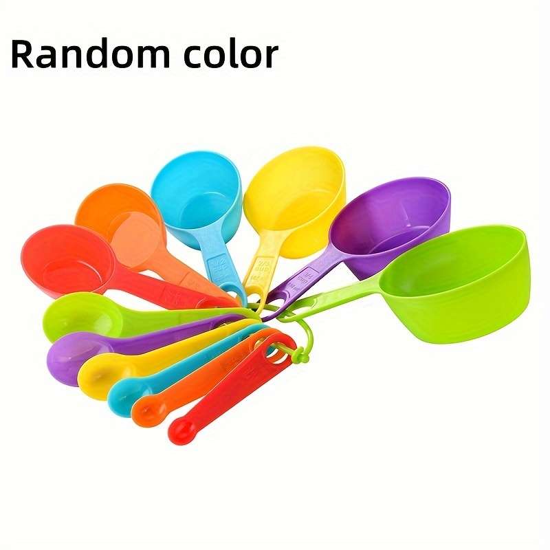 12-Piece Set Assorted Colors Plastic Measuring Cups and Spoons for Flour Milk Powder Coff