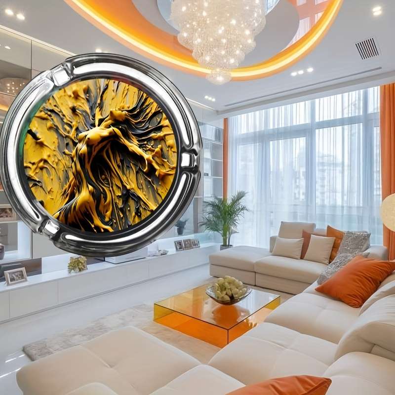 1pc Creative Art Glass Ashtray Yellow Round Holiday Gift Ashtray Fashionable and Popular Theme V