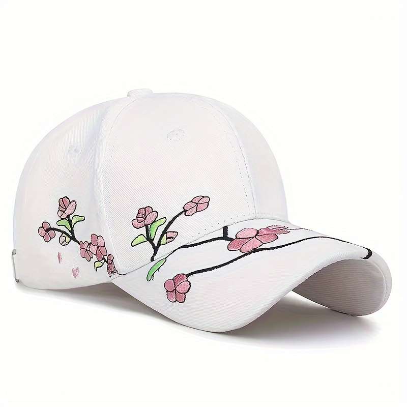Hat Black Plum Blossom Embroidered Baseball Cap Add Pink Plum Blossom Embroidered Baseball Cap