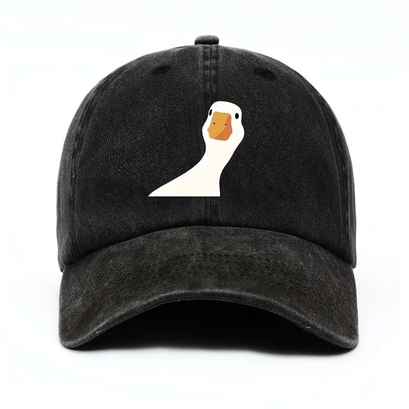 1pc Women'S Cartoon Goose Print Cotton Baseball Cap Adjustable Fit Breathable Sports Hat Han