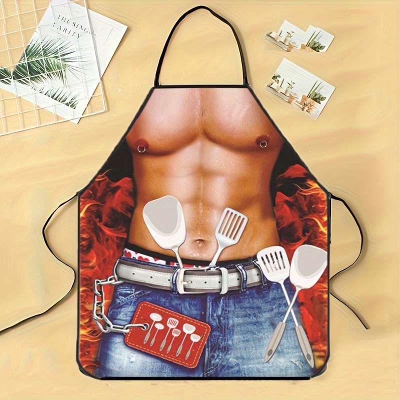 1PC Personality Funny Muscle Male Pattern Print Polyester Chef Apron