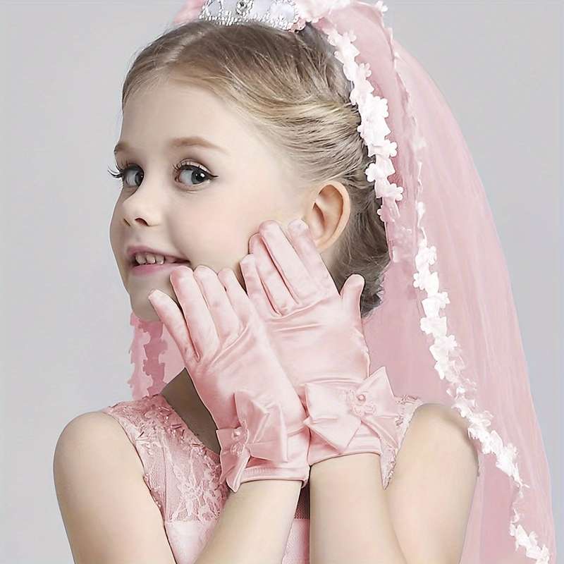 1 Pair Pink One Size Lace Floral Youngsters Gloves