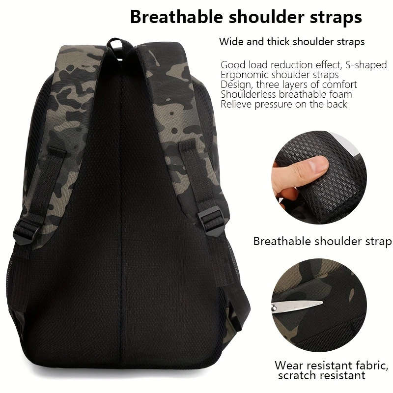 1pc Mens Casual Nylon Backpack with Laptop Compartment Lightweight Adjustable Straps Zipper Closure