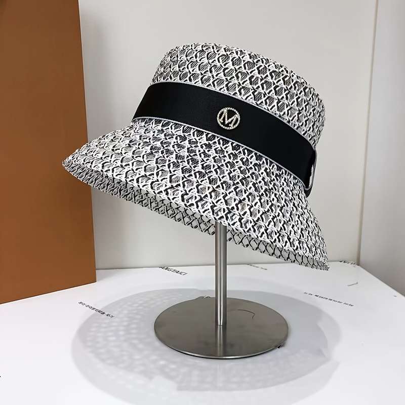 1pc Summer Breathable Weave Bucket Hat 100% Polyester with Elastic Band Sun Protection Lightweigh
