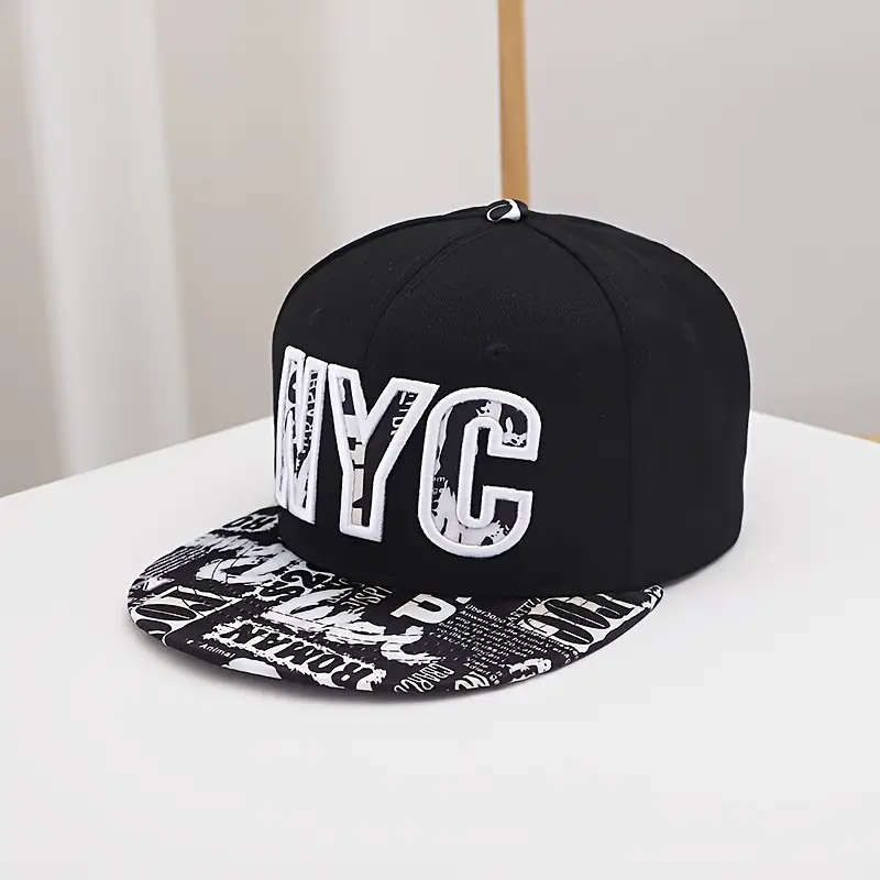 1pc Hat Men's Flat Brim Hat American Style Trendy Spring and Summer Black and White Flat Hat Hip Hop