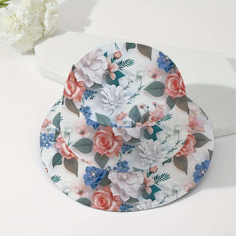 1pc Reversible Floral Bucket Hat for Men Women Sun Protection Polyester Non-Stretch Perfect