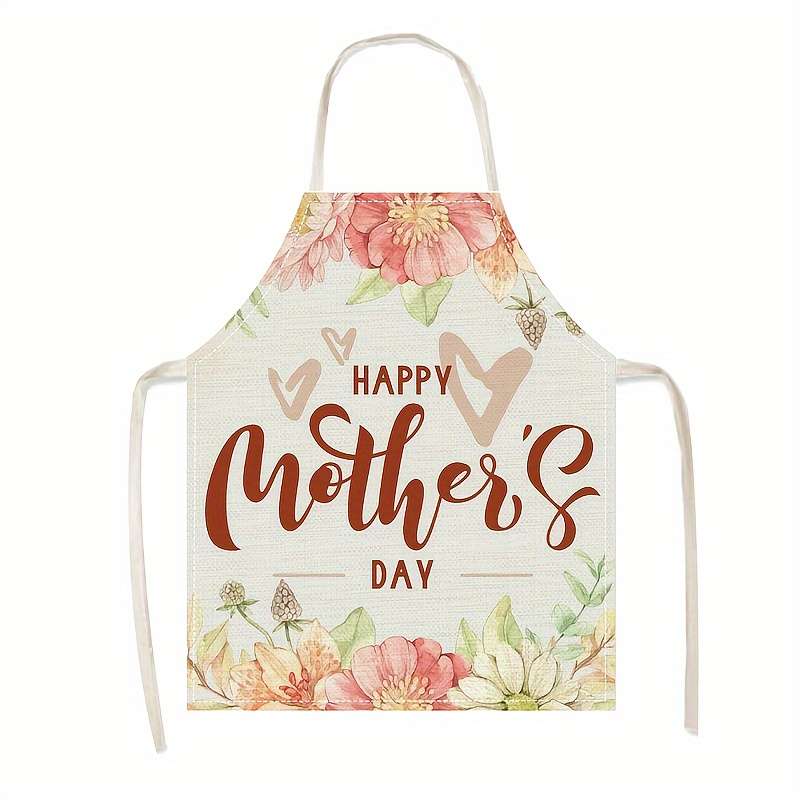 1pc Creative Simple Mother's Day Alphabet Flower Print Apron Mother's Day Gift Outdoor BBQ Apro