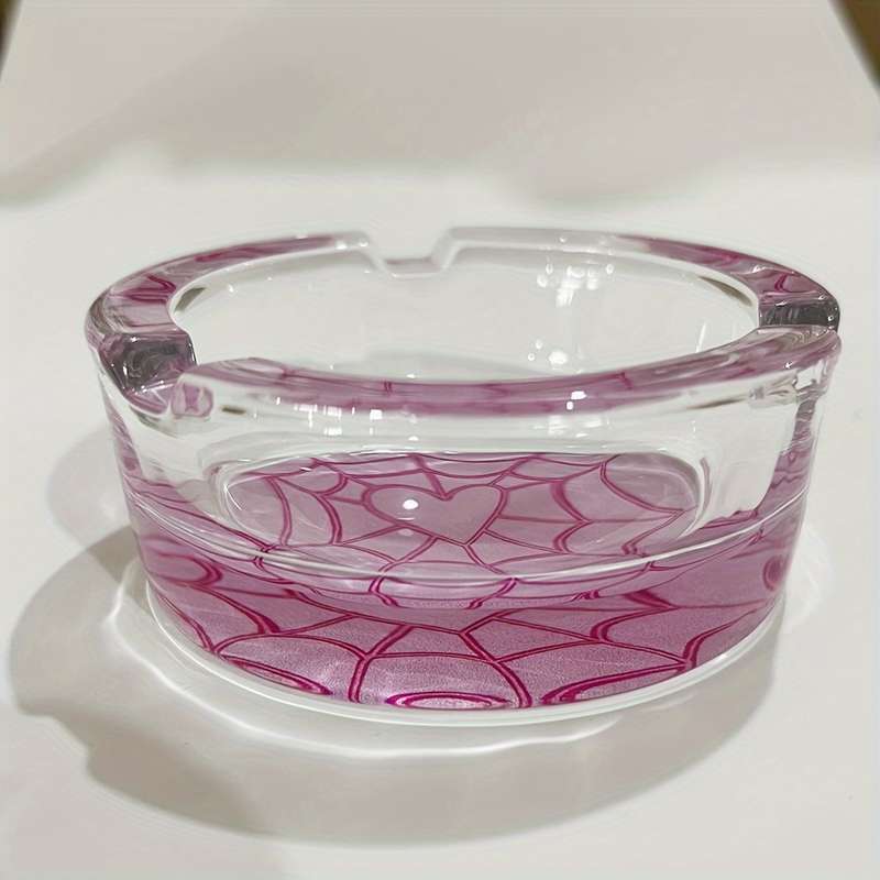 1pc Pink Spider Web Pattern Glass Ashtray 8.5CM Sweet Cute Pink Round Ashtray Creative Luxury O