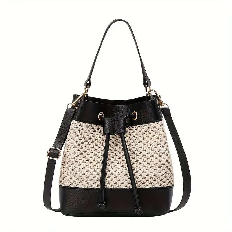1pc Chic Hollow-Out Bucket Bag for Women Korean Style Woven Crossbody  Shoulder Bag in Beige