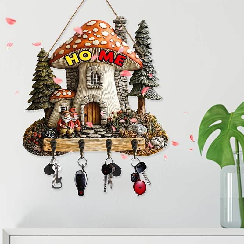 1pc Enchanting Mushroom House Wall HookFairy Tale Style 24.89cm x 23.88cm Decorative Key Holder
