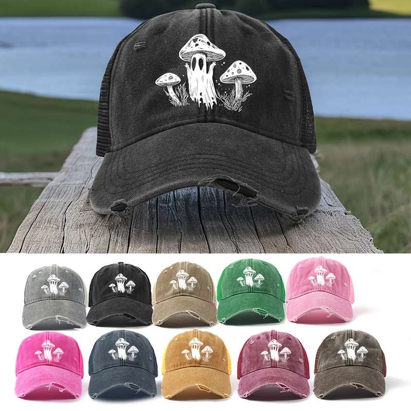 1pc Adjustable Retro Baseball Cap with Mushroom Print C Breathable Washable Dad Hat for Men Wome