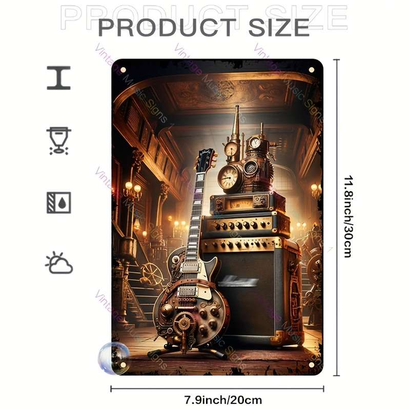 1pc Vintage Rock Band Metal Wall Art Plaque 20.07x29.97 cm HD Musician Decor with Amplifiers and