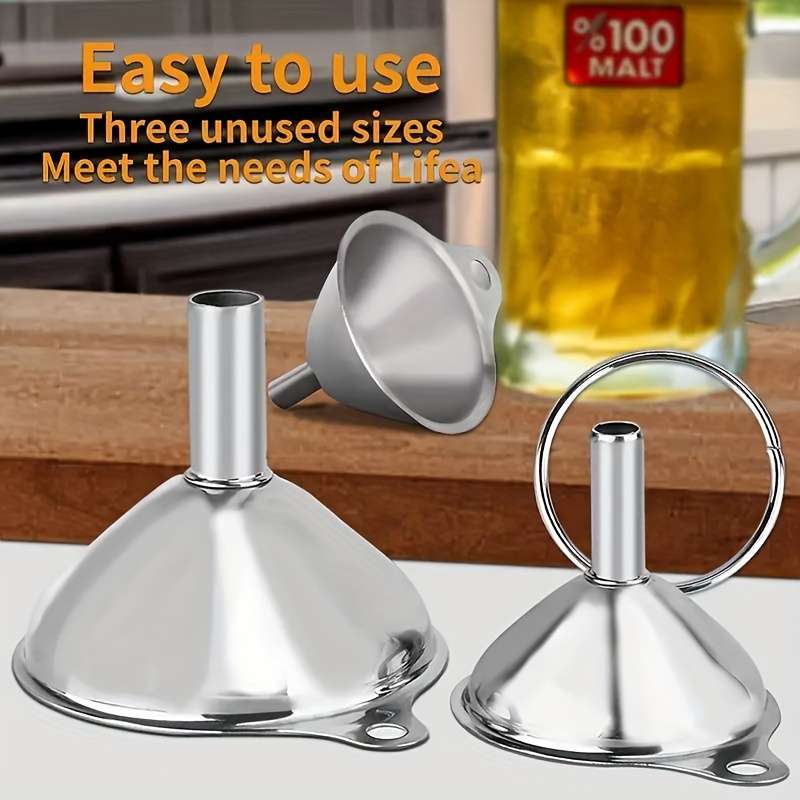 3pcs Stainless Steel Multi-Purpose Funnel Set Heat Resistant Super Versatile for Pouring And