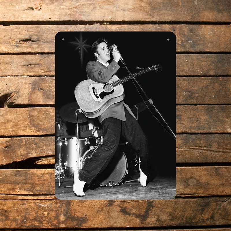 1pc Vintage Elvis Metal Sign 20.32x30.48 cm Wall Decor with Guitar Microphone Design Ideal fo