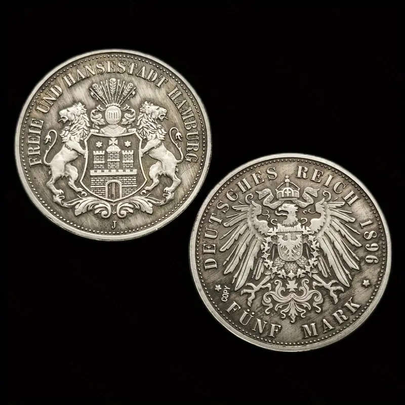 1896 J German Hamburg 5 Mark Silver Relica Coin