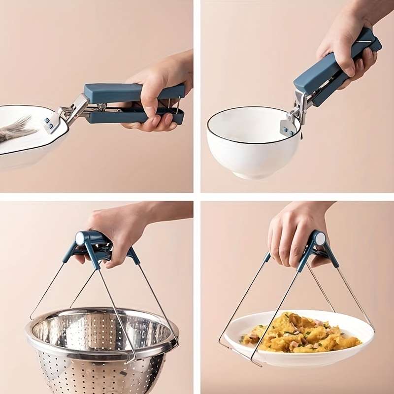 4-Piece Stainless Steel Kitchen Utensil Set Non-Slip Bowl Lifter Dish Grabber Heat-Resistant