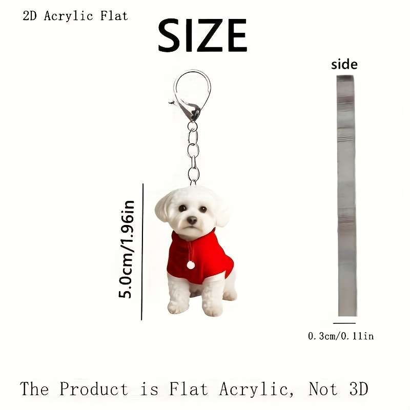 1pc 2D Flat  Acrylic Flat Bichon Frise Keychain Adorable Dog Sweater Design Perfect for Bags Car Key