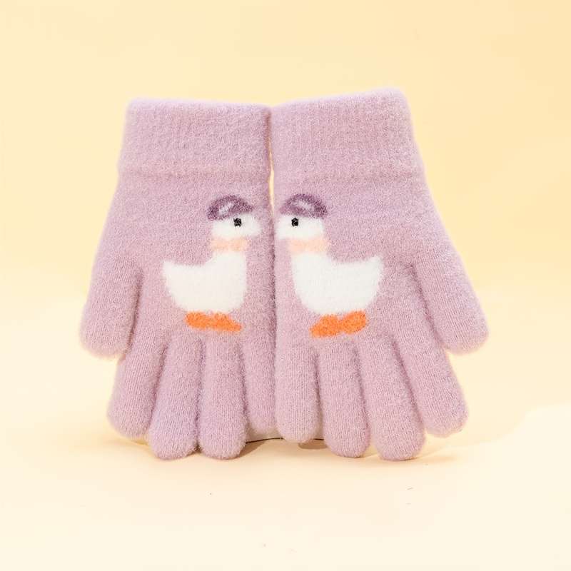 1 Pair Purple 6 To 12 Years Old Warm Gloves